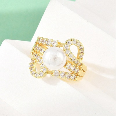 Brass Micro Pave Cubic Zirconia Finger Rings for Women RJEW-D340-02G-10-1