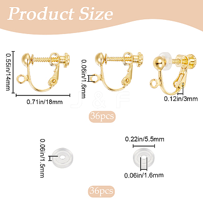 36Pcs Brass Screw On Clip-on Earring Findings KK-SP0001-18G-1