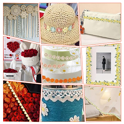 2 Rolls 2 Styles Heart & Flower Polyester Lace Ribbon OCOR-PH0004-66A-1