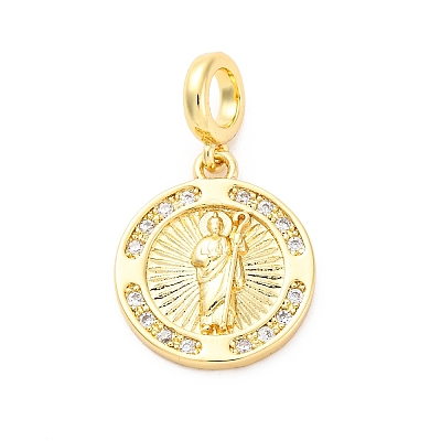 Brass Clear Cubic Zirconia European Dangle Pendants KK-D325-28G-01-1