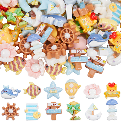 120Pcs 12 Styles Sandbeach Theme Opaque Resin Cabochons CRES-SC0002-98-1