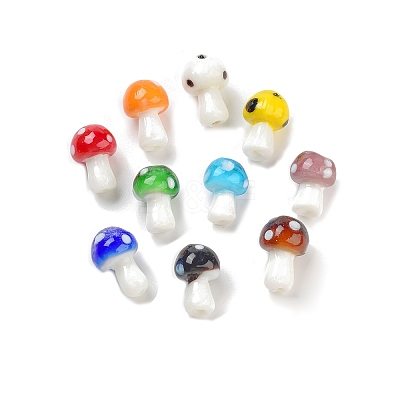 Mushroom Handmade Lampwork Beads Strands LAMP-R116-03-1