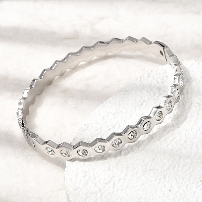 304 Stainless Steel & Rhinestone Bangles for Women BJEW-H644-03P-1