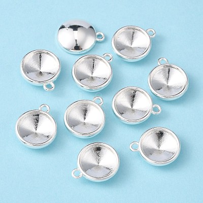 Tibetan Style Alloy Flat Round Charm Pendant Rivoli Xilion Pointed Back Chaton Rhinestone Settings PALLOY-O034-S01-1