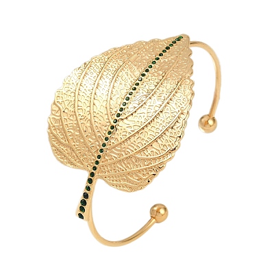 Leaf 304 Stainless Steel Cuff Bangles BJEW-V009-02G-1