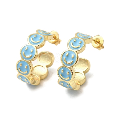 Smiling Face Golden Brass Stud Earrings EJEW-L268-016G-01-1