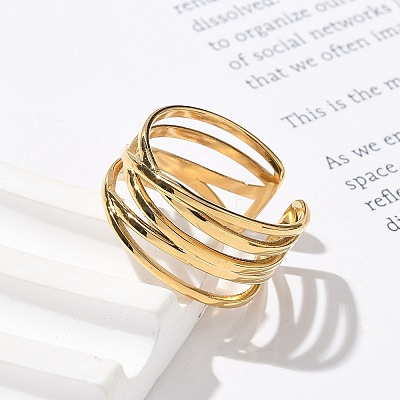 304 Stainless Steel Multilayer Open Cuff Rings LS-RJEW-Z077-01G-04-1