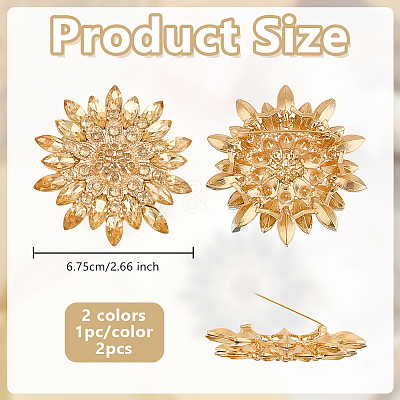 2Pcs 2 Colors Flower Light Gold Alloy Acrylic Brooch JEWB-OC0001-08-1