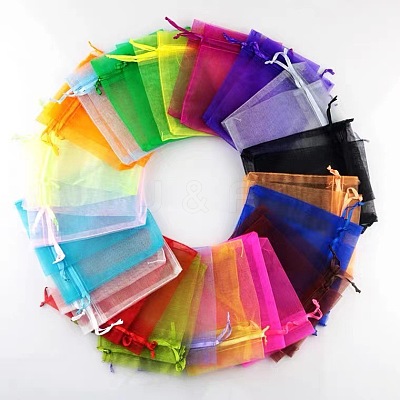 Rectangle Organza Drawstring Bags CON-PW0001-054A-1