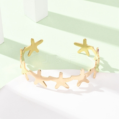 Starfish 304 Stainless Steel Cuff Bangles for Women BJEW-Z176-01G-1