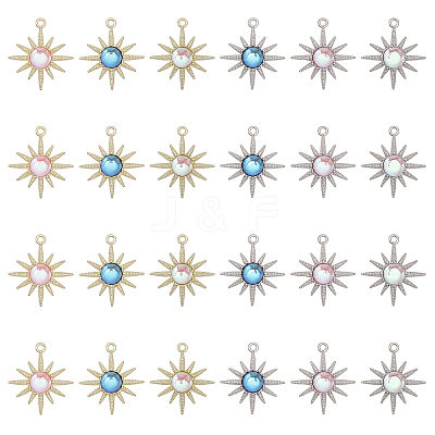 24Pcs 6 Styles Rack Plating Alloy Pendants FIND-CA0008-01-1
