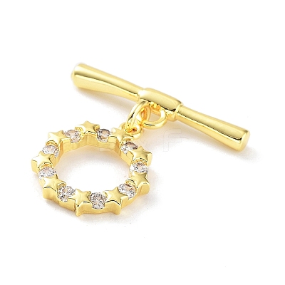 Rack Plating Brass Micro Pave Clear Cubic Zirconia Toggle Clasps KK-P247-13G-1