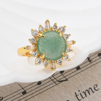 Sunflower Natural Green Aventurine Finger Rings RJEW-B113-03G-03-1