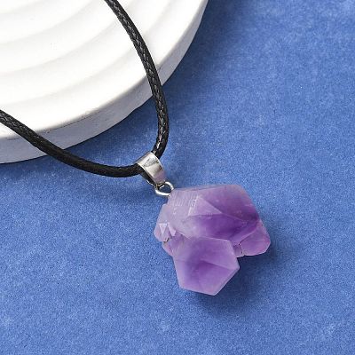 Natural Amethyst Pendant Necklaces X-NJEW-E146-01-1