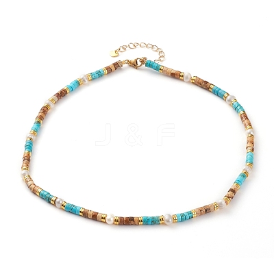 Natural Picture Jasper & Turquoise Beaded Necklaces NJEW-JN03253-1