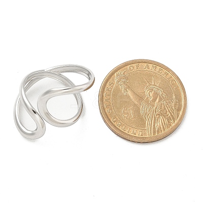 304 Stainless Steel Open Cuff Ring for Women X-RJEW-M025-02P-1