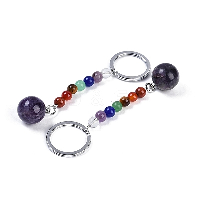 Natural Amethyst Round Beaded Keychain G-H076-01P-03-1