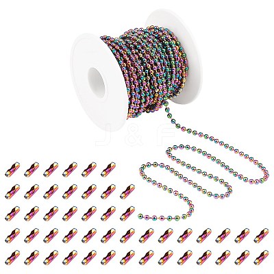 5M Rainbow Color 304 Stainless Steel Ball Chains STAS-SZ0002-22C-1