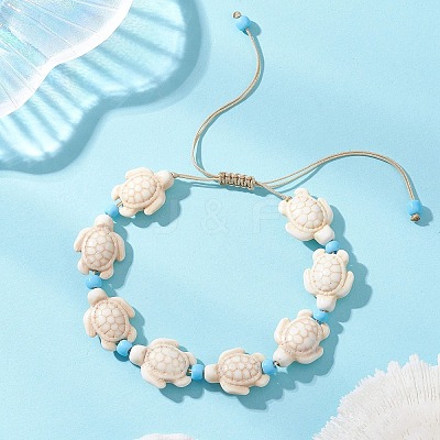 Adjustable Synthetic Turquoise Sea Turtle Beads Braided Bead Bracelets for Women BJEW-JB13584-1