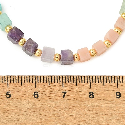 Cube Natural Green Strawberry Quartz & Pink Opal & Southern Jade & Flower Amazonite & Amethyst & Howlite Beaded Necklaces for Women NJEW-JN06610-1