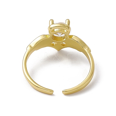 Cubic Zirconia Wing Open Cuff Ring RJEW-M144-10G-1