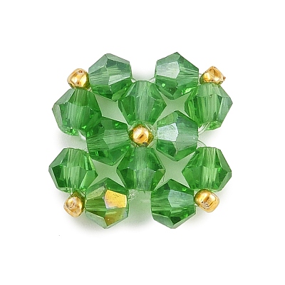 5Pcs Green Color Theme Transparent Glass Bead Weaved Cabochons PALLOY-JF04465-02-1