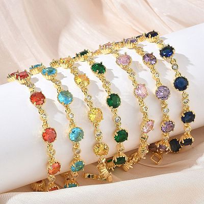 Brass Micro Pave Cubic Zirconia Link Cahin Bracelets for Women BJEW-A172-01G-1