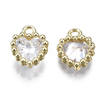Brass Inlaid Clear Cubic Zirconia Charms ZIRC-S069-048B-G-1