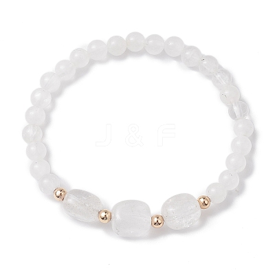 Natural Quartz Crystal Cube & Round Rock Crystal Beaded Stretch Bracelets BJEW-JB10807-01-1