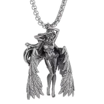 Vintage Alloy Goddess with Angel Wings Pendant Necklaces WGB348A-01-1