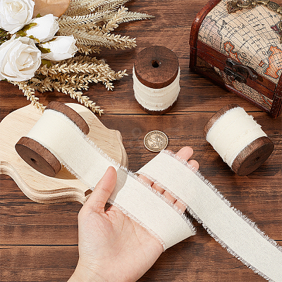 5 Yards Cotton Frayed Fringe Ribbon OCOR-WH0081-37-1