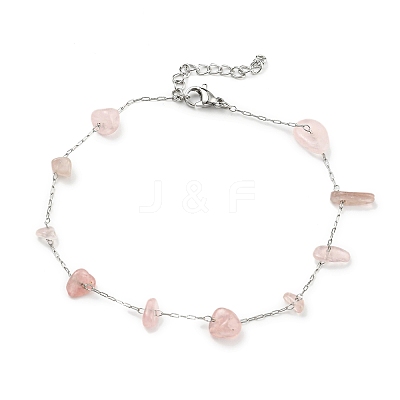 Natural Mixed Gemstone Chips Beaded Anklet with 304 Stainless Steel Chains for Women AJEW-Z008-01-1