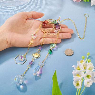 1Pc Wire Wrapped Alloy & Natural Mixed Stone Tree of Life Hanging Suncatchers HJEW-TA0001-46C-1