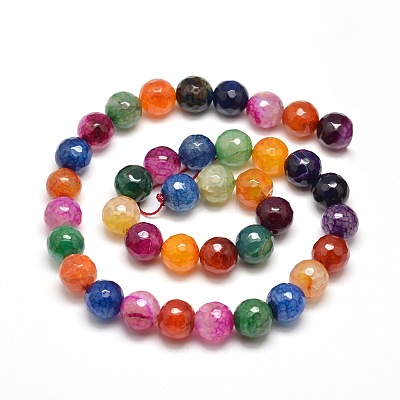 Dyed Natural Agate Faceted Round Beads Strands X-G-E268-34-1