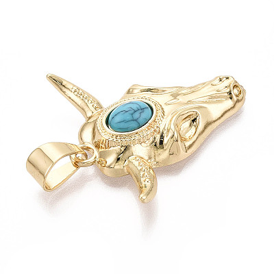 Brass and Synthetic Turquoise Pendants KK-T079-03A-G-1