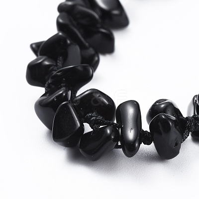 Adjustable Natural Obsidian Chip Beads Braided Bead Bracelets BJEW-JB04392-03-1