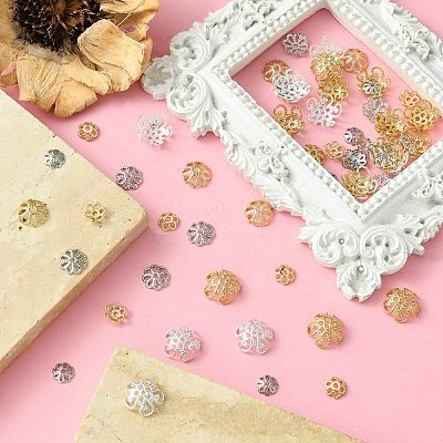 60Pcs 6 Styles Flower Brass Fancy Bead Caps KK-CJ0002-20-NR-1