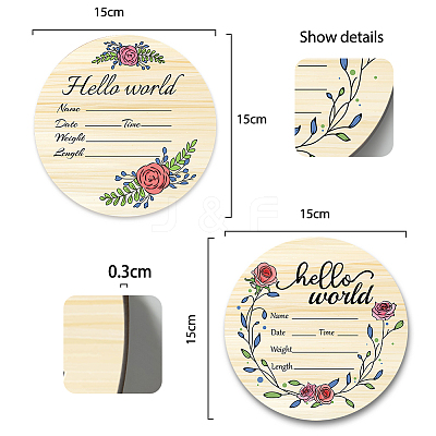 2Pcs 2 Style Single-face Printed Wooden Baby Photo Props DJEW-WH0600-004-1