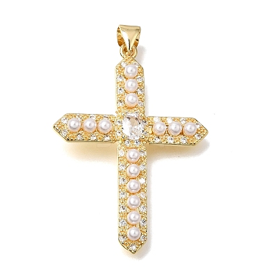 Brass Micro Pave Clear Cubic Zirconia Pendants CU-CBA9883-03B-G-1