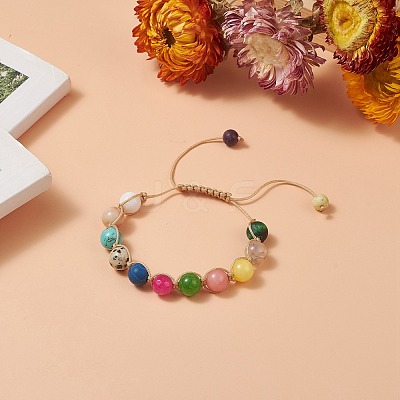 Round Natural & Synthetic Mixed Gemstone Braided Bead Bracelet BJEW-JB09299-1