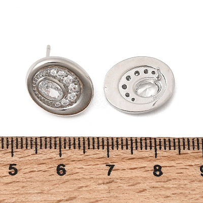 Brass Micro Pave Cubic Zirconia Stud Earrings EJEW-G471-13P-01-1
