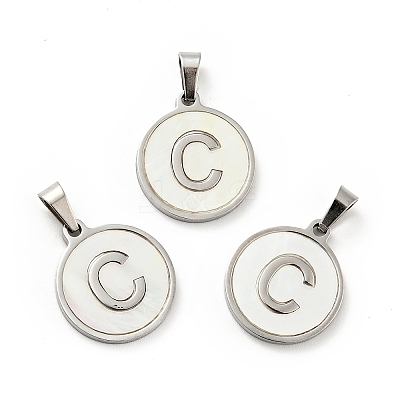 304 Stainless Steel with White Shell Pendants STAS-G268-01C-P-1