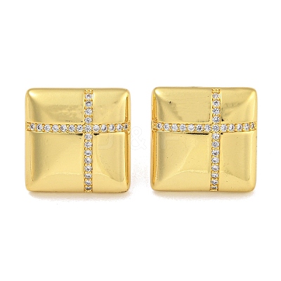 Rack Plating Brass Micro Pave Clear Cubic Zirconia Stud Earrings EJEW-I313-10G-02-1