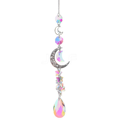 Glass Moon Hanging Suncatcher Pendant Decoration DJEW-PW0008-10A-1