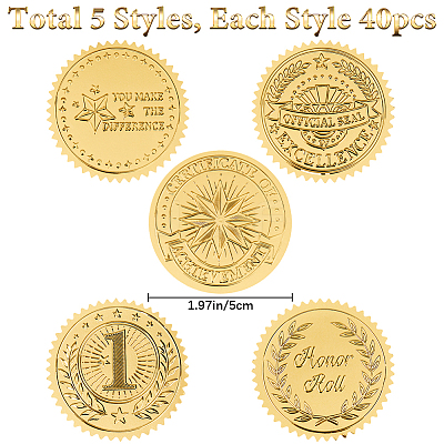 50 Sheets 5 Styles Plastic Self Adhesive Gold Foil Embossed Stickers DIY-CP0010-42-1