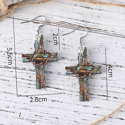 Printed Both Sides Wood Dangle Earrings FS-WGB0329-01-1