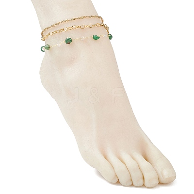 Dyed Natural Agate Nuggets & 304 Stainless Steel Link Chain 3 Layer Anklets for Women AJEW-AN00743-01-1