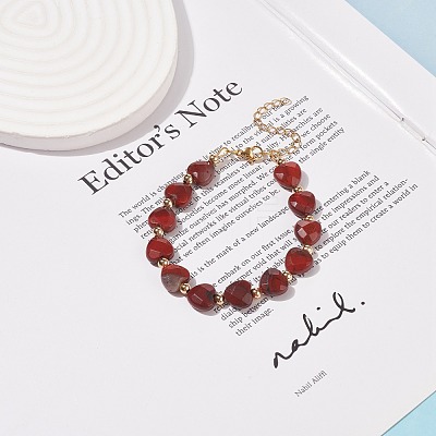 Natural Red Rainbow Jasper Heart Beaded Bracelet BJEW-JB08697-01-1