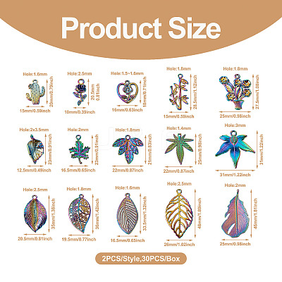 30Pcs 15 Style Rainbow Color Alloy Pendants FIND-BY0001-18-1