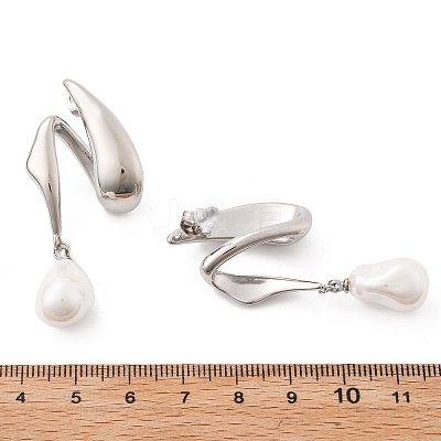304 Stainless Steel Shell Pearl Stud Earrings for Women EJEW-U051-07P-1